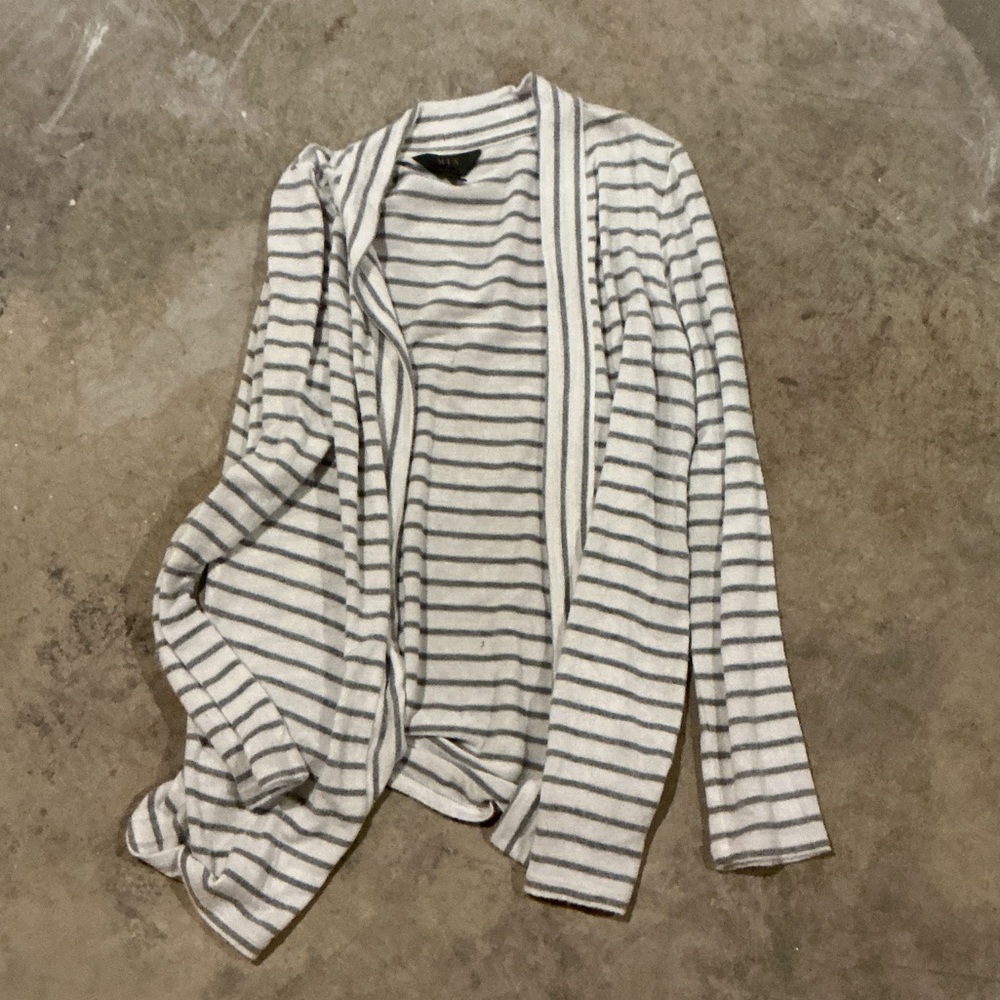 Striped Open-Front Cardigan - White & Gray